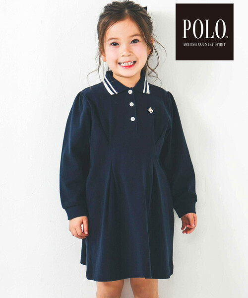 SLAP SLIP(スラップスリップ)の「【POLO BCS(ポロ・ビーシーエス)×SLAP SLIPコラボ】【お揃い】無地ボーダーライン襟ポロシャツワンピース(80~130cm)(ワンピース・キッズ・ネイビー/ブラック系その他・80cm/90cm/100cm/130cm/110cm/120cm)」の2枚目の写真