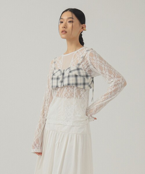 Ray BEAMS(レイビームス)の「チェック ビスチェ(キャミソール・レディース・オフホワイト/ブラック・0/1)」の7枚目の写真