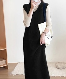 ニットベストロングワンピース