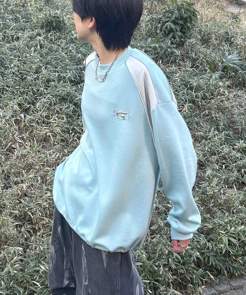 Confirm（コンファーム）の「メタル発砲プリント ワンポイントロゴ ドロスト 切り替え配色 ボックスシルエット ラグランクルーネックプルオーバースウェット メンズ レディース（スウェット・メンズ・ホワイト/ブラック/サックスブルー・M/L）」の12枚目の写真