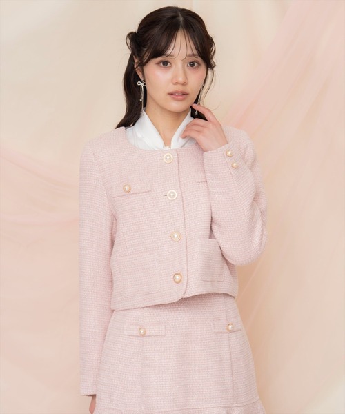 美品 定価18万 レリアン フランス製 ラメツイード ノーカラー ジャケット ラメツイードノーカラージャケット（ノーカラージャケット