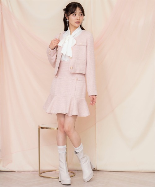 ラメツイードノーカラージャケット（ノーカラージャケット