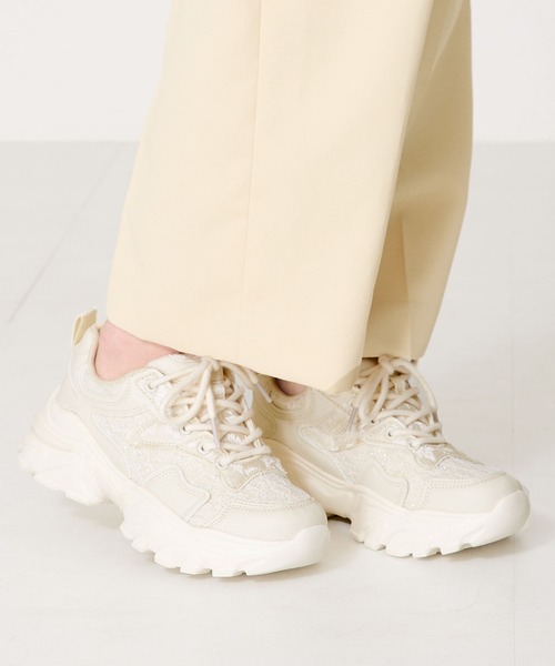 セール】レース×ジャガード厚底スニーカー/OT3755（スニーカー