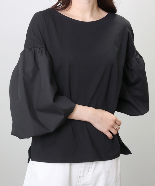 Aletta vita(アレッタビータ)の「布帛切替バルーンスリーブブラウスカットソー(Tシャツ/カットソー・レディース・ブラック/グレイッシュベージュ/オフホワイト・FREE)」の19枚目の写真