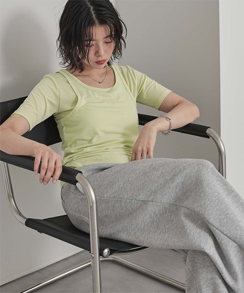 miette（ミエット）の「タンクレイヤード半袖Tシャツ（Tシャツ/カットソー・レディース・レッド/ライム/チャコール・FREE）」の3枚目の写真