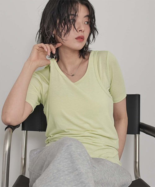 miette（ミエット）の「タンクレイヤード半袖Tシャツ（Tシャツ/カットソー・レディース・レッド/ライム/チャコール・FREE）」の17枚目の写真
