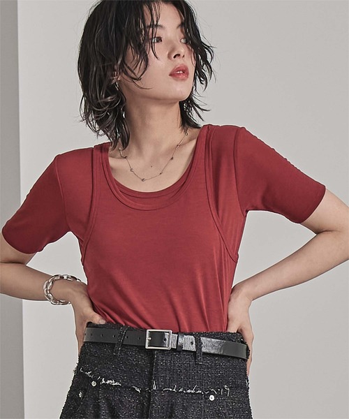 miette（ミエット）の「タンクレイヤード半袖Tシャツ（Tシャツ/カットソー・レディース・レッド/ライム/チャコール・FREE）」の21枚目の写真