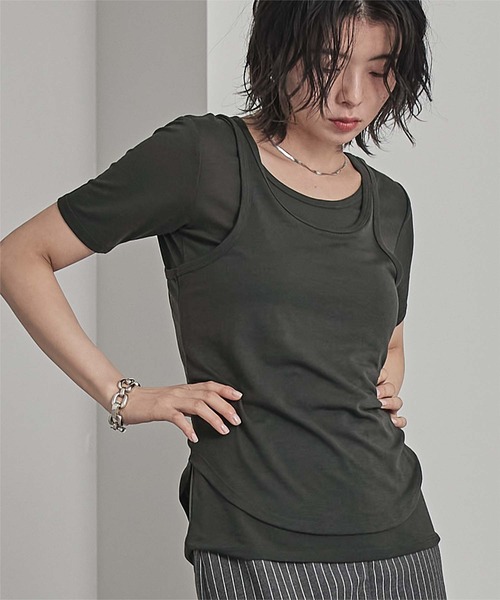 miette（ミエット）の「タンクレイヤード半袖Tシャツ（Tシャツ/カットソー・レディース・レッド/ライム/チャコール・FREE）」の7枚目の写真