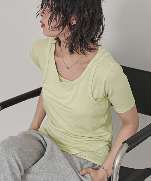 miette（ミエット）の「タンクレイヤード半袖Tシャツ（Tシャツ/カットソー・レディース・レッド/ライム/チャコール・FREE）」の19枚目の写真