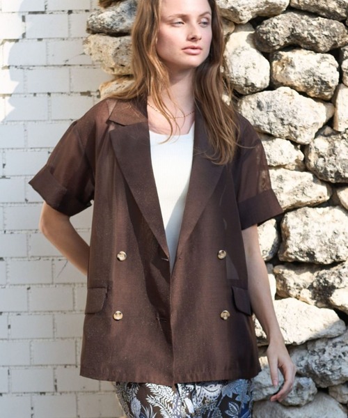 COLONY 2139（コロニートゥーワンスリーナイン）の「シアー半袖テーラードジャケット（テーラードジャケット・レディース・ブラウン/ブラック・FREE）」の2枚目の写真