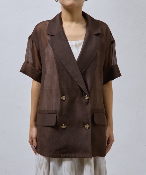 COLONY 2139（コロニートゥーワンスリーナイン）の「シアー半袖テーラードジャケット（テーラードジャケット・レディース・ブラウン/ブラック・FREE）」の7枚目の写真