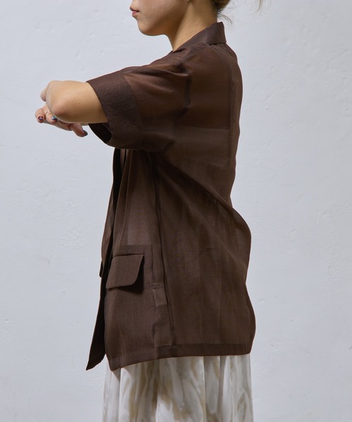 COLONY 2139（コロニートゥーワンスリーナイン）の「シアー半袖テーラードジャケット（テーラードジャケット・レディース・ブラウン/ブラック・FREE）」の8枚目の写真