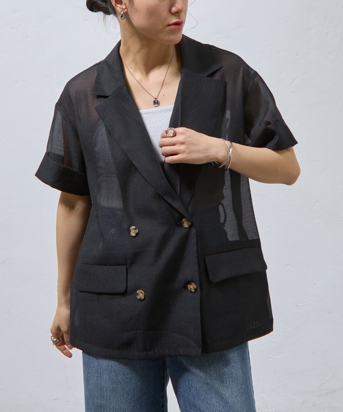 COLONY 2139（コロニートゥーワンスリーナイン）の「シアー半袖テーラードジャケット（テーラードジャケット・レディース・ブラウン/ブラック・FREE）」の17枚目の写真