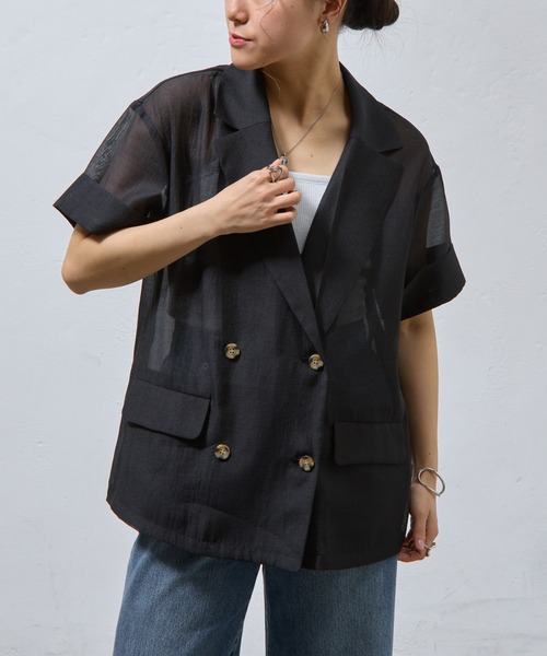 COLONY 2139（コロニートゥーワンスリーナイン）の「シアー半袖テーラードジャケット（テーラードジャケット・レディース・ブラウン/ブラック・FREE）」の20枚目の写真