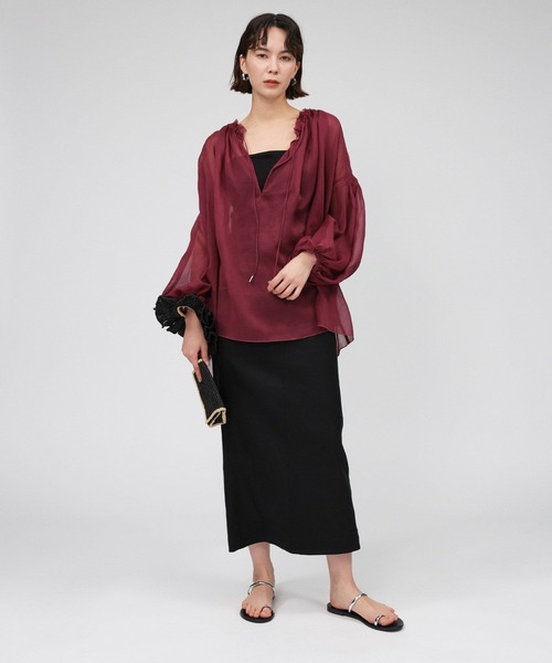 BABYLONE（バビロン）の「リネンレーヨンストレッチスカート（スカート・レディース・キャメル/ブラック/ベージュ/サックスブルー・38inch/36inch）」の7枚目の写真