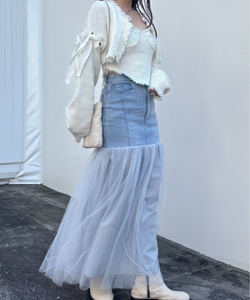HONEY MI HONEY(ハニーミーハニー)の「cropped ribbon cardigan(カーディガン/ボレロ・レディース・ベージュ/ホワイト/ブラック・FREE)」の7枚目の写真