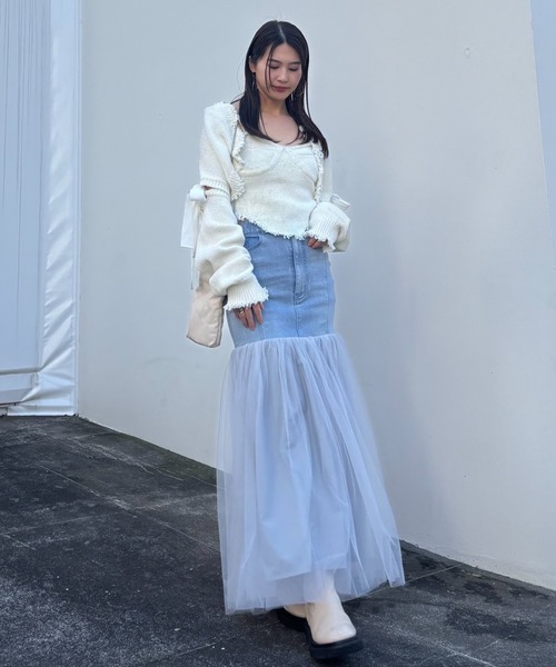 HONEY MI HONEY(ハニーミーハニー)の「cropped ribbon cardigan(カーディガン/ボレロ・レディース・ベージュ/ホワイト/ブラック・FREE)」の13枚目の写真