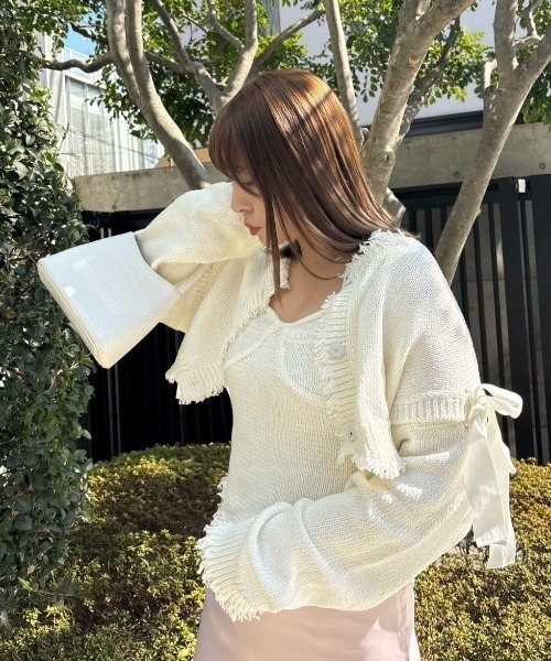 HONEY MI HONEY(ハニーミーハニー)の「cropped ribbon cardigan(カーディガン/ボレロ・レディース・ベージュ/ホワイト/ブラック・FREE)」の15枚目の写真