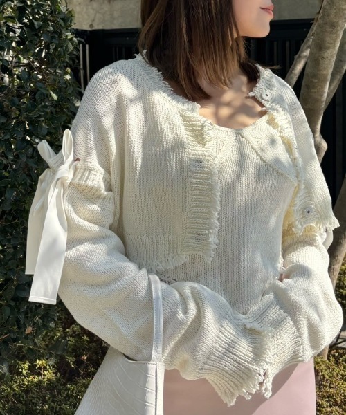 HONEY MI HONEY(ハニーミーハニー)の「cropped ribbon cardigan(カーディガン/ボレロ・レディース・ベージュ/ホワイト/ブラック・FREE)」の16枚目の写真