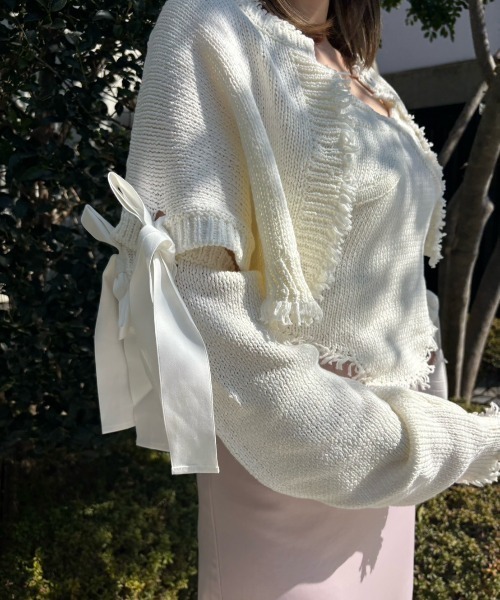 HONEY MI HONEY(ハニーミーハニー)の「cropped ribbon cardigan(カーディガン/ボレロ・レディース・ベージュ/ホワイト/ブラック・FREE)」の17枚目の写真