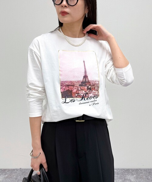 fredy emue（フレディエミュ）の「シルケットPARI ロンTシャツ（Tシャツ/カットソー・レディース・オフホワイト/チャコールグレー/ベージュ・38）」の2枚目の写真
