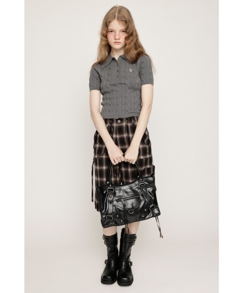 SLY（スライ）の「【再入荷】CABLE POLO KNIT TOPS ケーブル ポロ ニット トップス 半袖 夏服 サマーニット（ポロシャツ・レディース・杢グレー/アイボリー/ブラック/ライトブルー/ネイビー・FREE）」の13枚目の写真