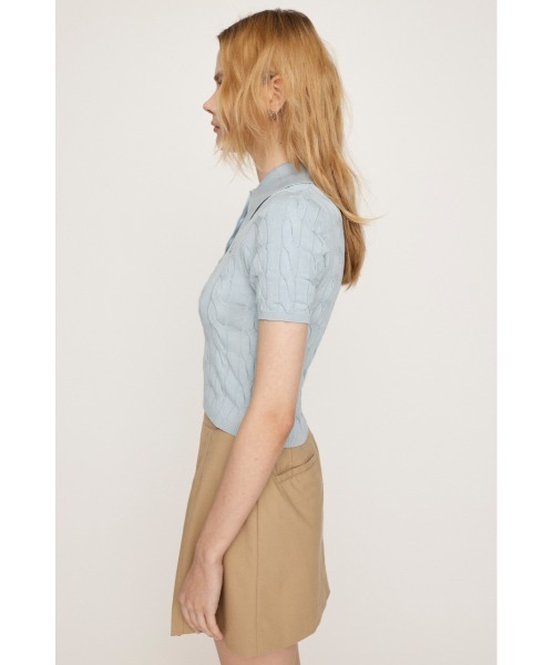 SLY（スライ）の「【再入荷】CABLE POLO KNIT TOPS ケーブル ポロ ニット トップス 半袖 夏服 サマーニット（ポロシャツ・レディース・杢グレー/アイボリー/ブラック/ライトブルー/ネイビー・FREE）」の21枚目の写真