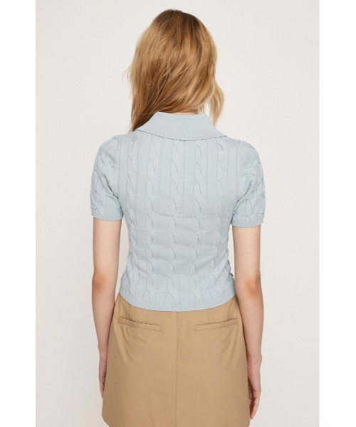 SLY（スライ）の「【再入荷】CABLE POLO KNIT TOPS ケーブル ポロ ニット トップス 半袖 夏服 サマーニット（ポロシャツ・レディース・杢グレー/アイボリー/ブラック/ライトブルー/ネイビー・FREE）」の22枚目の写真