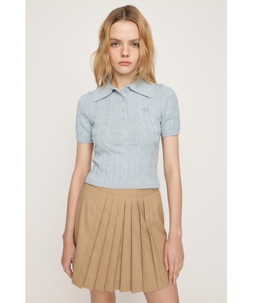 ニット セーター 「再入荷」CABLE POLO KNIT TOPS ケーブル ポロ ニット トップス 半袖 夏服 サマーニット レディース 再入荷】CABLE POLO KNIT TOPS ケーブル ポロ ニット トップス