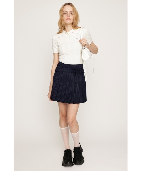 SLY（スライ）の「【再入荷】CABLE POLO KNIT TOPS ケーブル ポロ ニット トップス 半袖 夏服 サマーニット（ポロシャツ・レディース・杢グレー/アイボリー/ブラック/ライトブルー/ネイビー・FREE）」の7枚目の写真