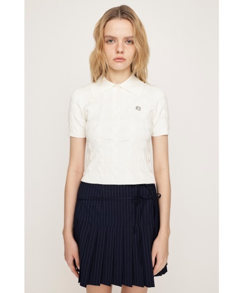 SLY（スライ）の「【再入荷】CABLE POLO KNIT TOPS ケーブル ポロ ニット トップス 半袖 夏服 サマーニット（ポロシャツ・レディース・杢グレー/アイボリー/ブラック/ライトブルー/ネイビー・FREE）」の9枚目の写真