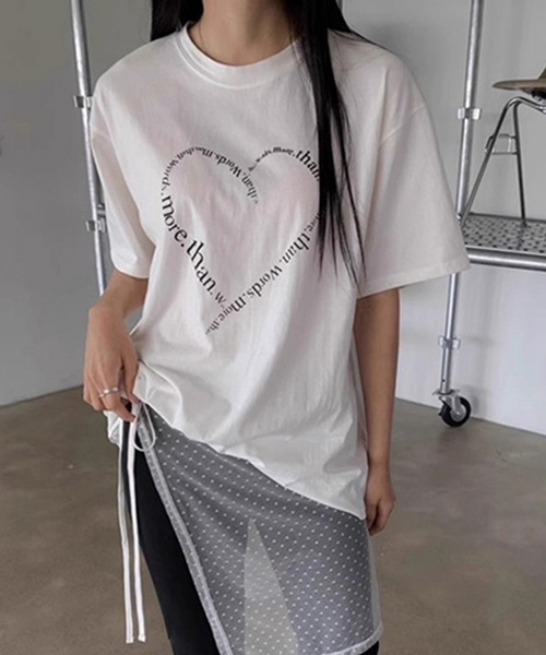 Lace Ladies(レースレディース)の「ハート ロゴプリント オーバーサイズ 半袖 Tシャツ(Tシャツ/カットソー・レディース・ホワイト/ダークグレー/ブラック・M/XL)」の1枚目の写真