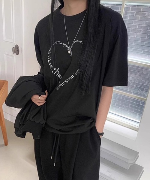 Lace Ladies(レースレディース)の「ハート ロゴプリント オーバーサイズ 半袖 Tシャツ(Tシャツ/カットソー・レディース・ホワイト/ダークグレー/ブラック・M/XL)」の2枚目の写真