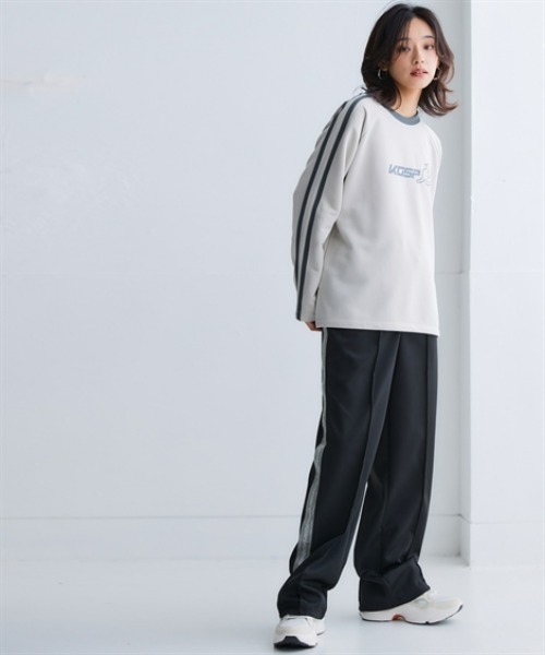 KANGOL SPORT(カンゴールスポーツ)の「サイドロゴテープトラックパンツ(UVカット)<大きいサイズ有>(カンゴール スポーツ)(その他パンツ・レディース・オフホワイト/ブラック・3L/LL/L/M/S)」の5枚目の写真