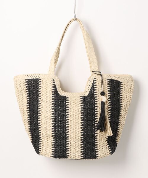 R. 　WOVEN ストライプ かごバッグ セール】ストライプ ストローかごバッグ ショルダーバッグ（かご