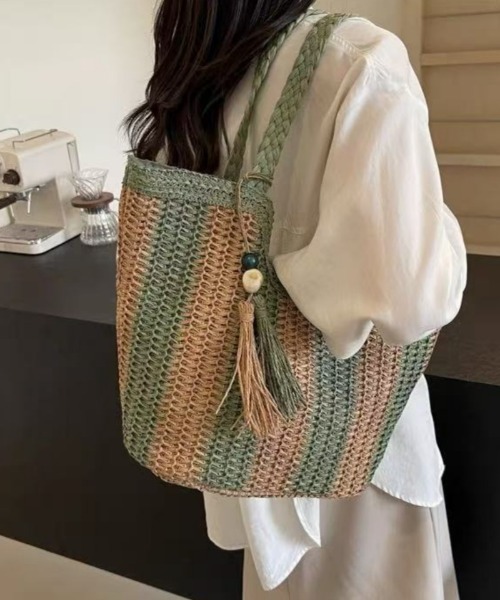 ストローバッグ 黒白ストライプ joujou Ritzy（リッツィー）の「ストライプ ストローかごバッグ