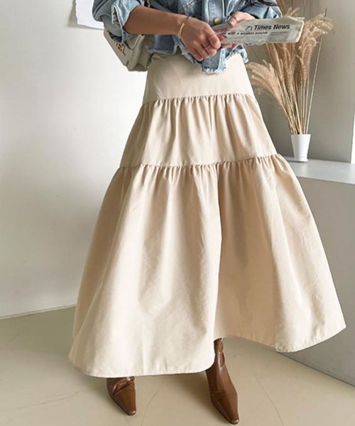 CADBURY（キャドバリー）の「ﾎﾞﾘｭｰﾑﾃｨｱｰﾄﾞﾛﾝｸﾞｽｶｰﾄ（スカート・レディース・ブラック/ベージュ・MEDIUM/SMALL/X-LARGE/LARGE）」の5枚目の写真