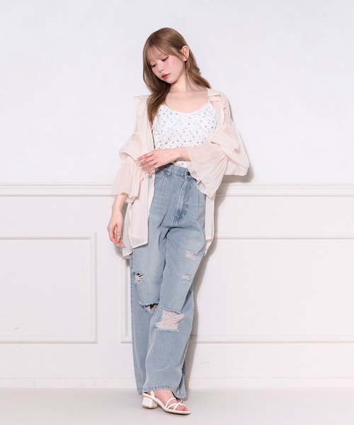 セール】【4サイズ展開】アソートハイウエストワイドデニム（デニム