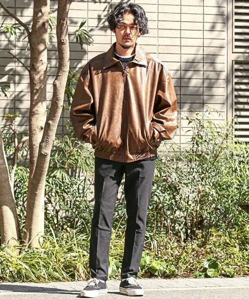 LUXSTYLE（ラグスタイル）の「PUレザージップアップブルゾン（ライダースジャケット・メンズ・チャコールグレー/ブラウン・M/L）」の18枚目の写真