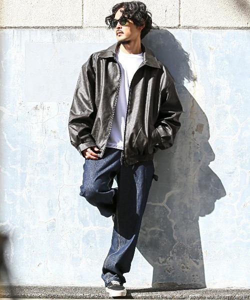 LUXSTYLE（ラグスタイル）の「PUレザージップアップブルゾン（ライダースジャケット・メンズ・チャコールグレー/ブラウン・M/L）」の20枚目の写真