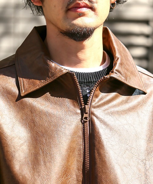 LUXSTYLE（ラグスタイル）の「PUレザージップアップブルゾン（ライダースジャケット・メンズ・チャコールグレー/ブラウン・M/L）」の21枚目の写真