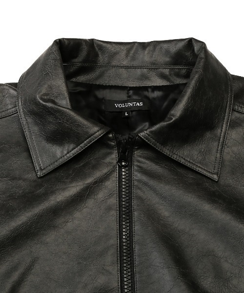 LUXSTYLE（ラグスタイル）の「PUレザージップアップブルゾン（ライダースジャケット・メンズ・チャコールグレー/ブラウン・M/L）」の3枚目の写真