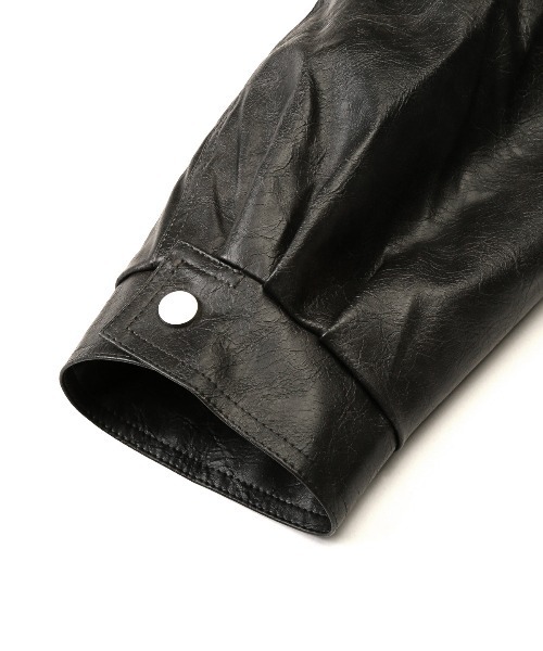 LUXSTYLE（ラグスタイル）の「PUレザージップアップブルゾン（ライダースジャケット・メンズ・チャコールグレー/ブラウン・M/L）」の6枚目の写真