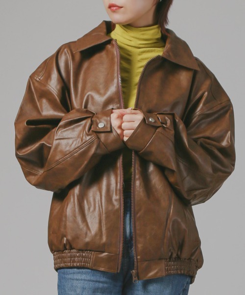 LUXSTYLE（ラグスタイル）の「PUレザージップアップブルゾン（ライダースジャケット・メンズ・チャコールグレー/ブラウン・M/L）」の13枚目の写真