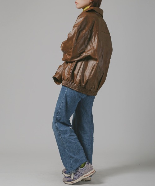 LUXSTYLE（ラグスタイル）の「PUレザージップアップブルゾン（ライダースジャケット・メンズ・チャコールグレー/ブラウン・M/L）」の14枚目の写真