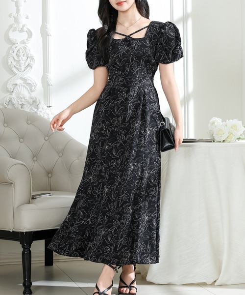 Lace Ladies(レースレディース)の「ボタニカル プリント パフスリーブ バックコンシャス ワンピース(ワンピース・レディース・ベージュ/ブラック/アイボリー・FREE/S)」の9枚目の写真