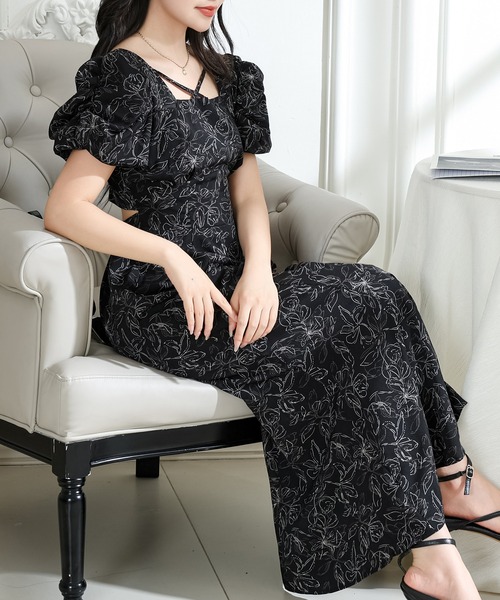 Lace Ladies(レースレディース)の「ボタニカル プリント パフスリーブ バックコンシャス ワンピース(ワンピース・レディース・ベージュ/ブラック/アイボリー・FREE/S)」の13枚目の写真