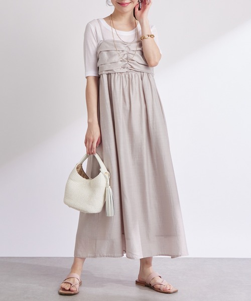 【La boutique BonBon】レーヨンリネンシアースラブワンピース セットアップ可】レーヨンリネンシアースラブワンピース