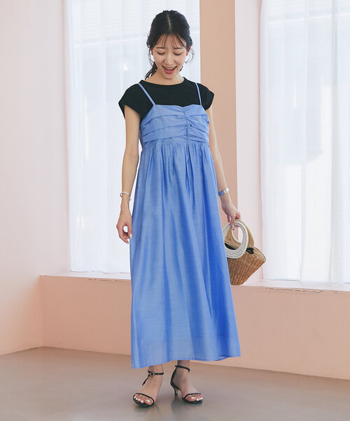 La boutique BonBon(ラブティックボンボン)の「【セットアップ可】レーヨンリネンシアースラブワンピース(ワンピース・レディース・サックスブルー/オフホワイト/ネイビー/グレイッシュベージュ・FREE)」の5枚目の写真