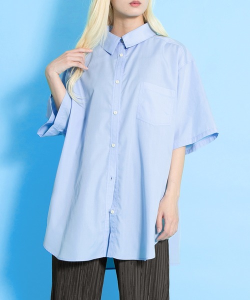 PUNYUS（プニュズ）の「半袖カラーシャツ（シャツ/ブラウス・レディース・ブルー/ピンク/ホワイト・1/2/3/4）」の16枚目の写真